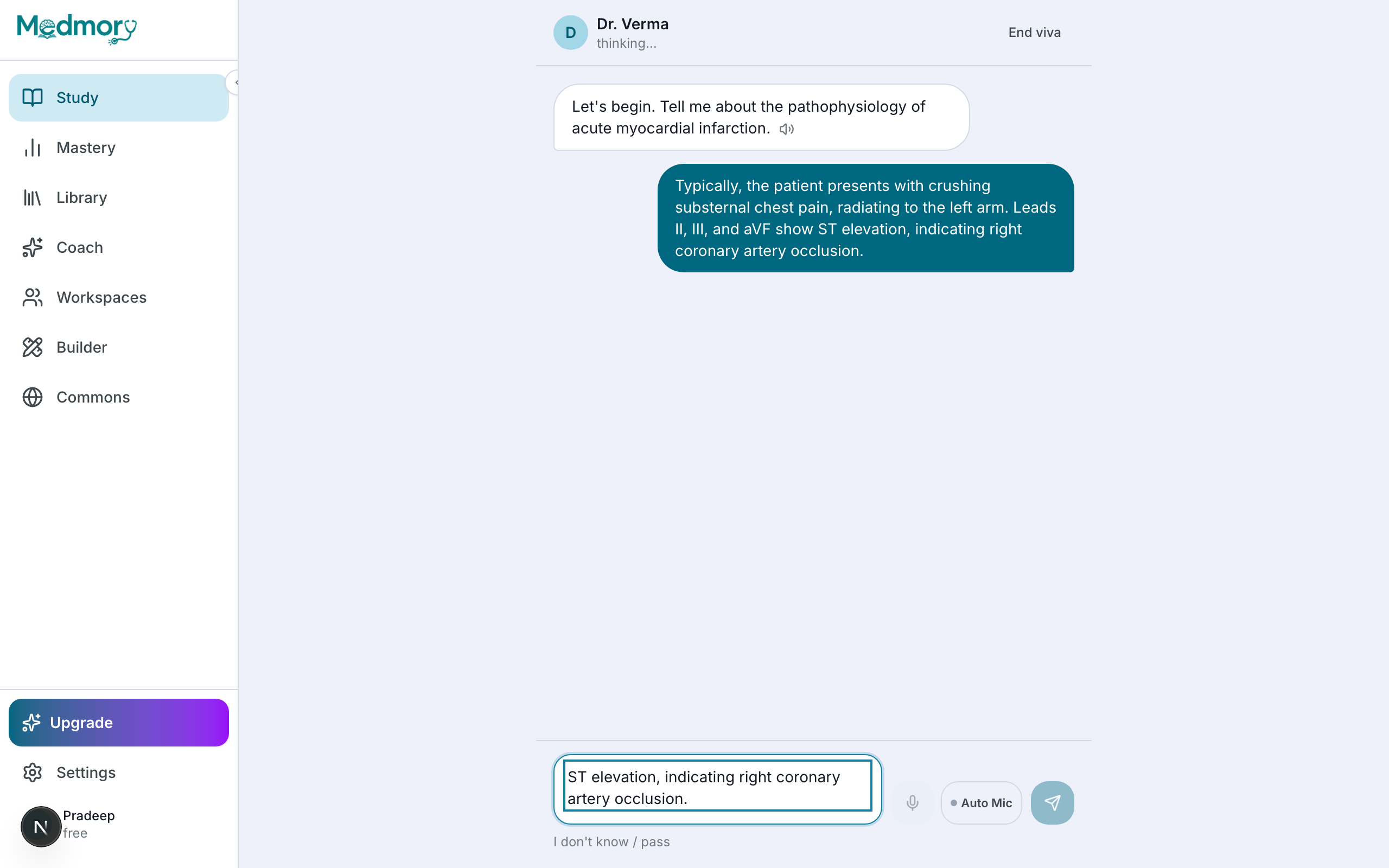 A voice viva session with an AI examiner